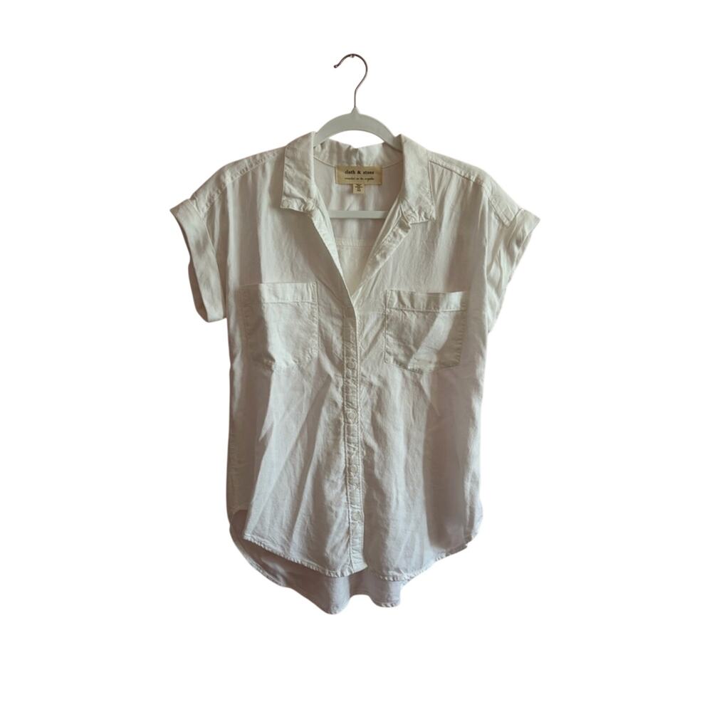 Cloth & Stone Minimal 100% Tencel Pocket Short Sleeve Button Down Casual Top